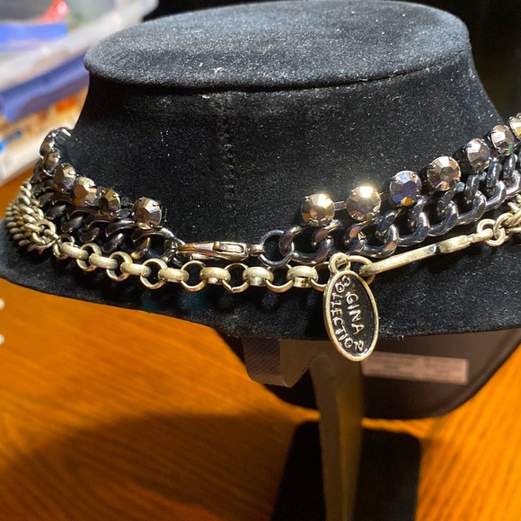 Bundle/lot of 2 statement necklaces layered chains hematite blue ombré crystals - Picture 2 of 8